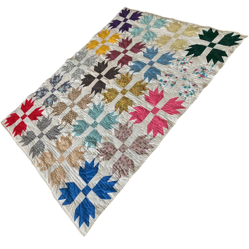 Vintage Handmade Bear Paw Patchwork Quilt Multi Color Floral Calico 74x58